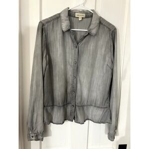 ANTHROPOLOGIE CLOTH & STONE Denim Button Down LS Top Women's L Gray Ruffle Soft